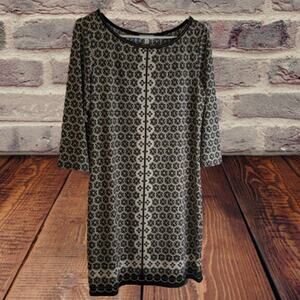 Max Studio small 3/4 sleeve earth tones polyester blend stretch shift dress